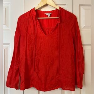 Lucky Brand Red 3/4 Sleeve Relaxed Blouse